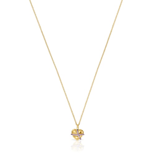 Medium 18 kt gold-plated silver heart Necklace with rhodolite Lligat