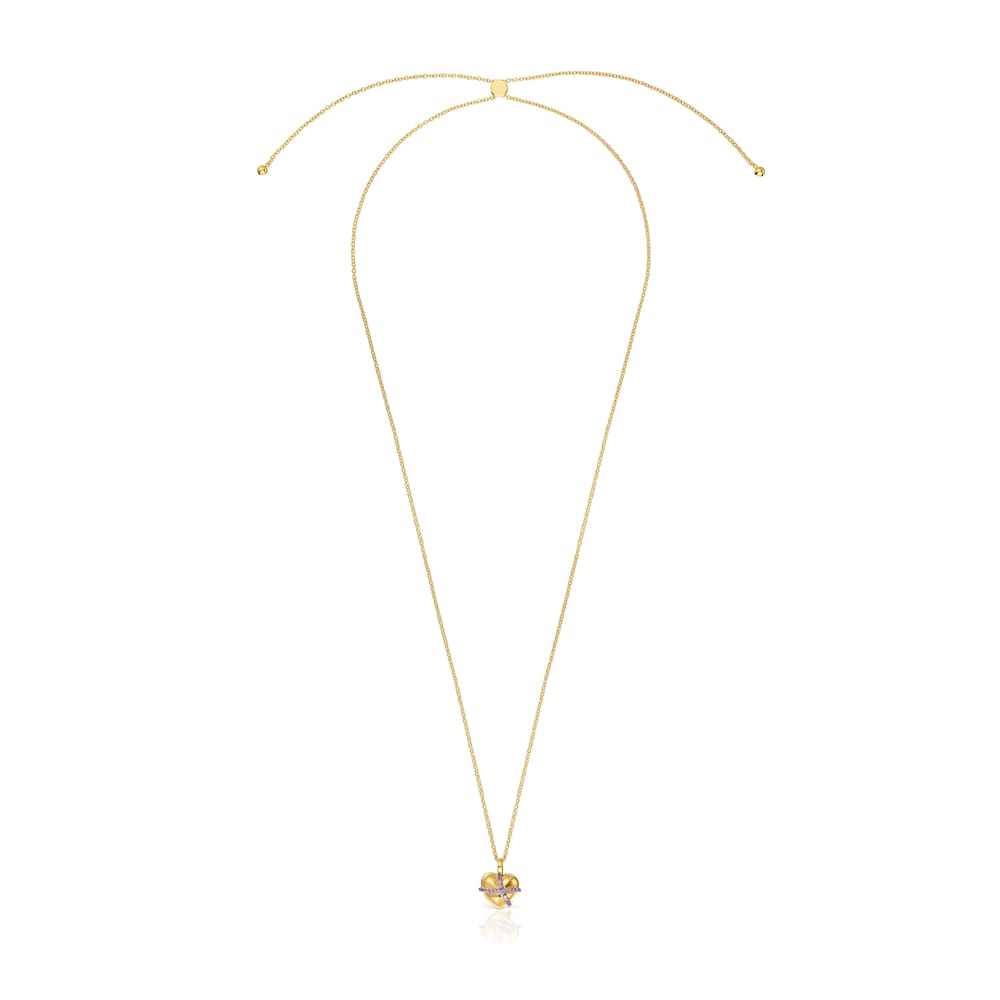 Collar mediano corazón con baño de oro 18 kt sobre plata y rodolita Lligat image number 1