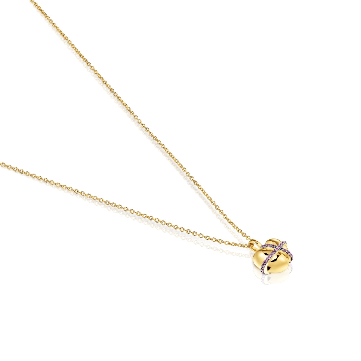 Collar mediano corazón con baño de oro 18 kt sobre plata y rodolita Lligat