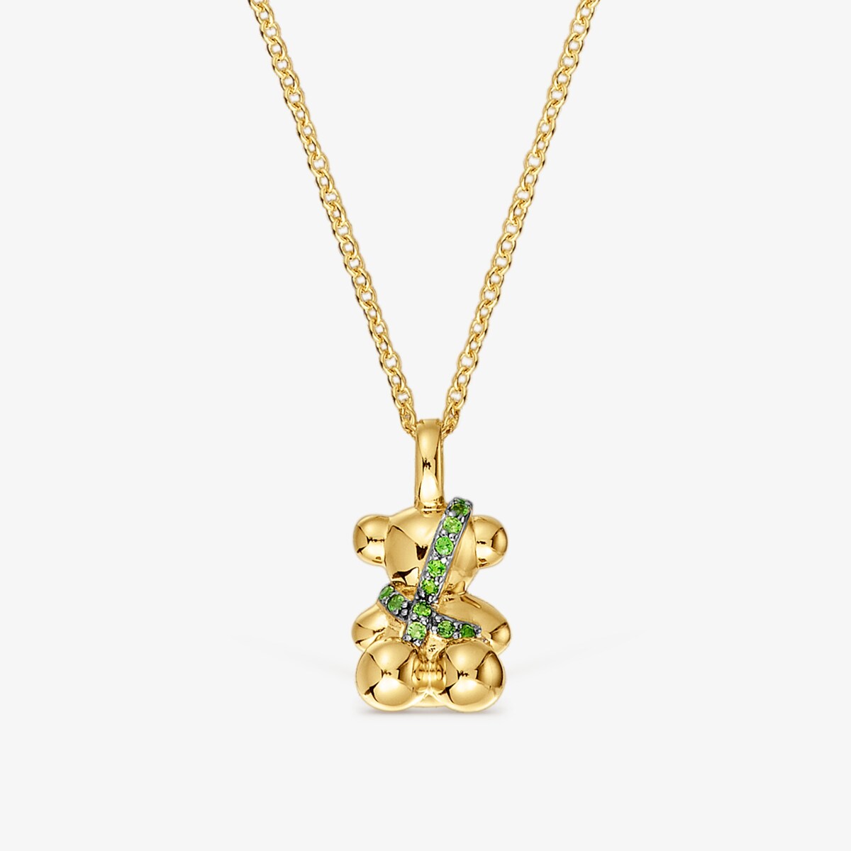 Tous - Collar Mediano Oso Con Baño De Oro 18 Kt Sobre Plata Y Cromodiópsido Lligat - Verde