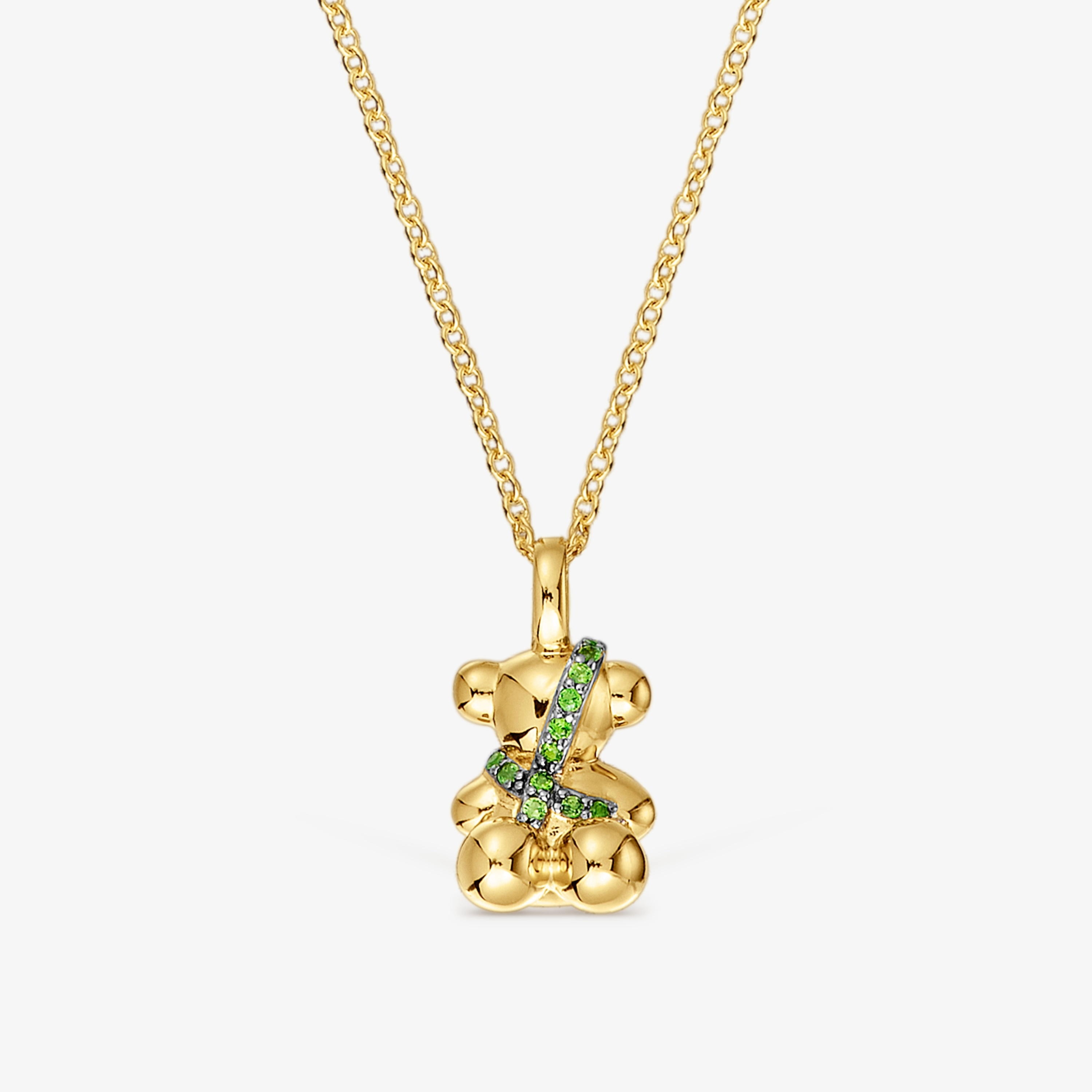 Medium 18K gold vermeil bear Necklace with chrome diopside Lligat