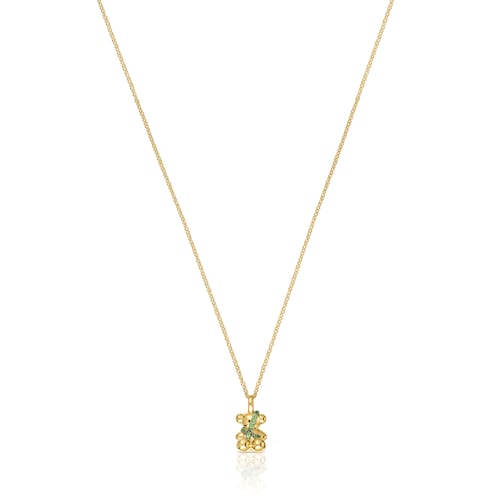 Medium 18kt gold-plated silver bear Necklace with chrome diopside Lligat