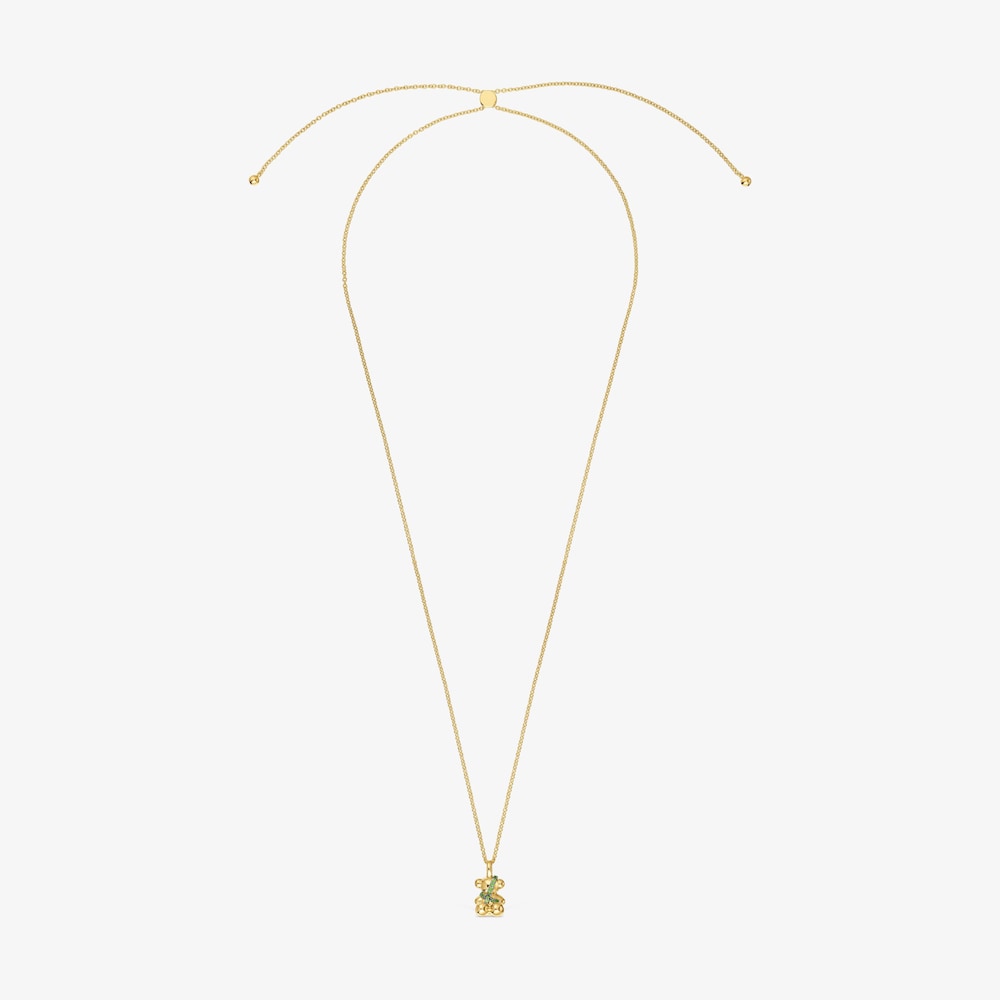 Stredne veľk&yacute; N&aacute;hrdeln&iacute;k s&nbsp;18&nbsp;kt pozl&aacute;ten&iacute;m na striebre s&nbsp;medved&iacute;kom a&nbsp;chr&oacute;mdiopsidom Lligat