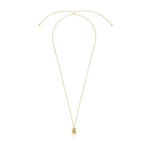 Medium 18kt gold-plated silver bear Necklace with chrome diopside Lligat