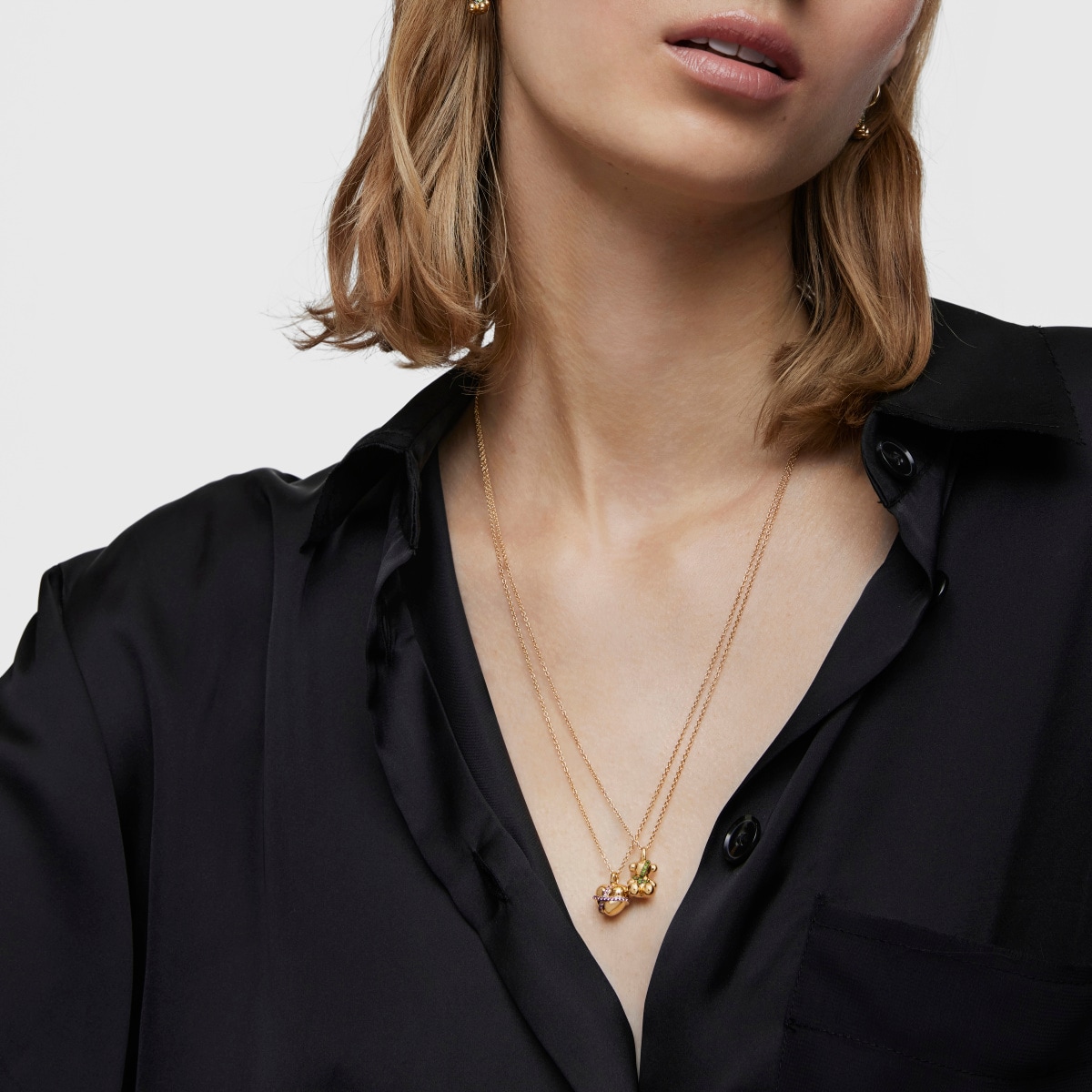 Medium 18kt gold-plated silver bear Necklace with chrome diopside Lligat