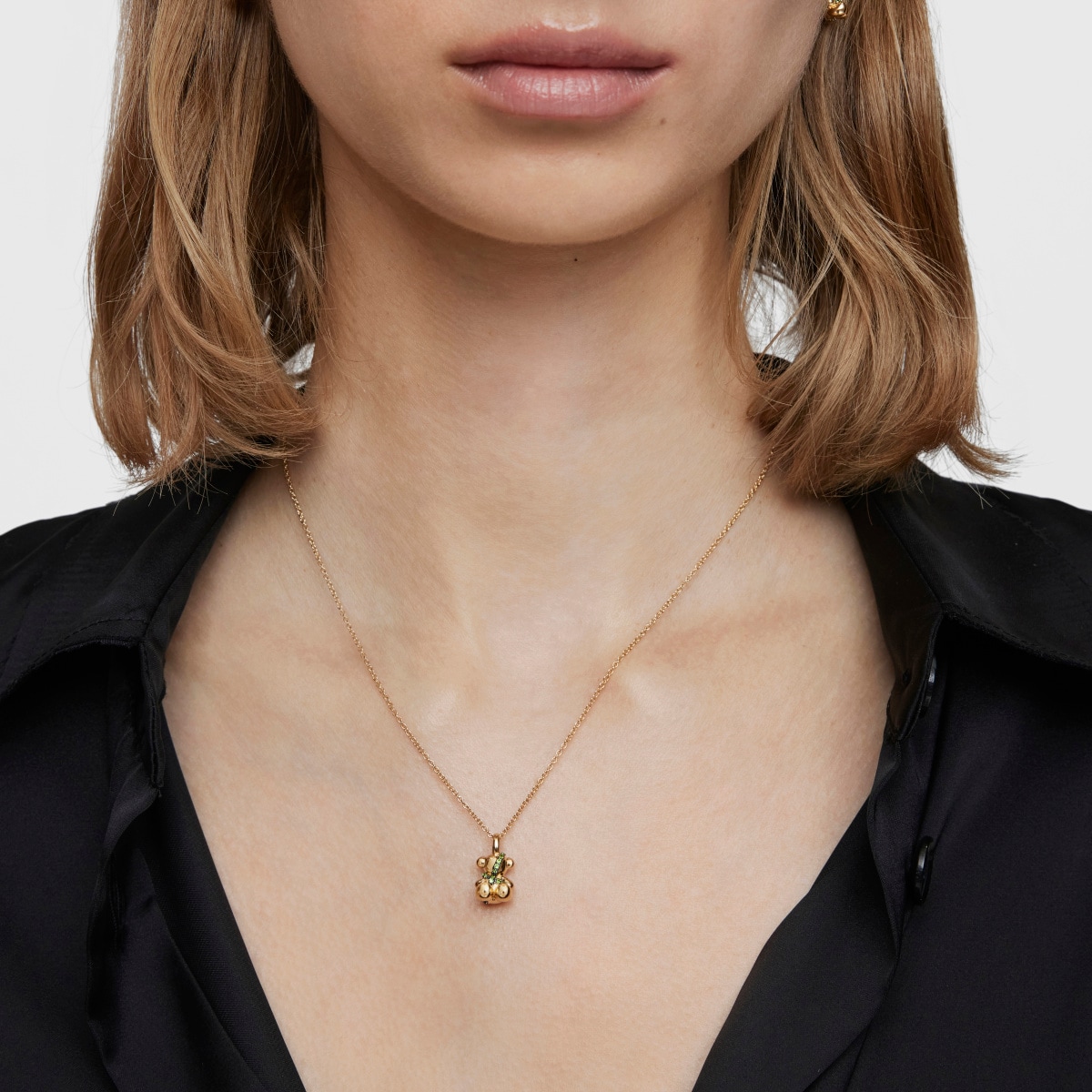 Medium 18kt gold-plated silver bear Necklace with chrome diopside Lligat