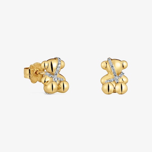 Pendientes peque&ntilde;os oso de oro 18K y diamantes Lligat