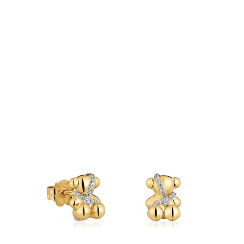 Small gold and diamonds bear Earrings Lligat