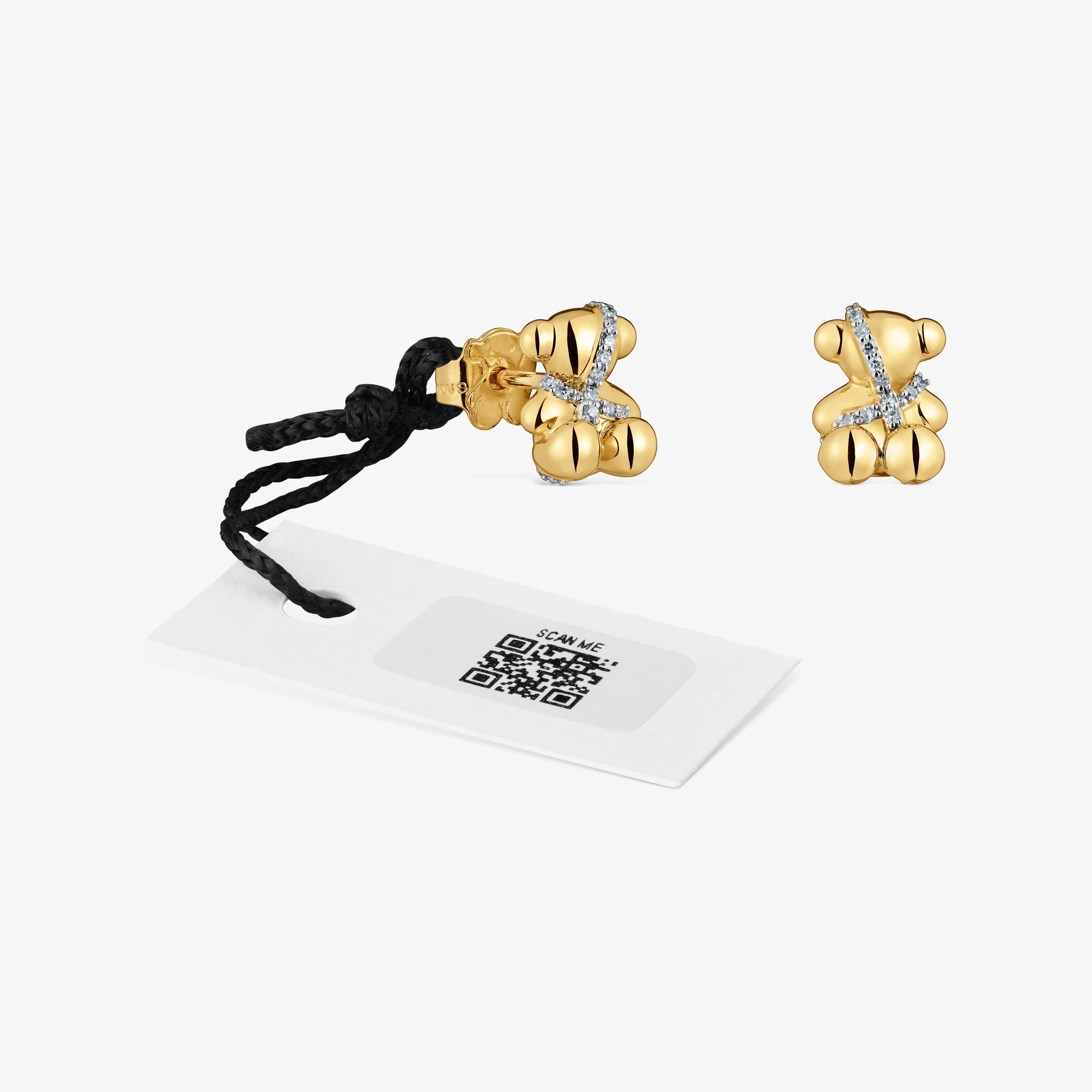 Small 18K solid gold and diamonds bear Earrings Lligat