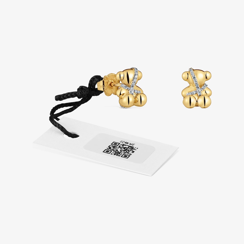 Aretes peque&ntilde;os oso de oro y diamantes Lligat