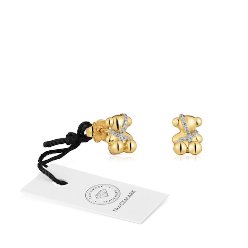 Small gold and diamonds bear Earrings Lligat