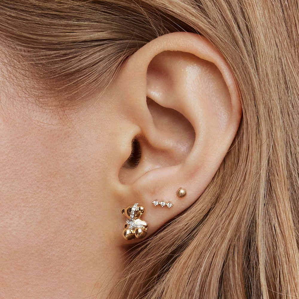 Aretes peque&ntilde;os oso de oro y diamantes Lligat