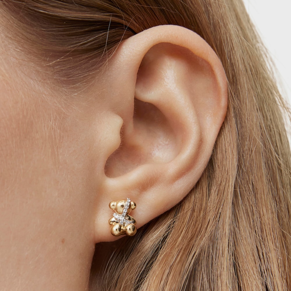 Aretes peque&ntilde;os oso de oro y diamantes Lligat