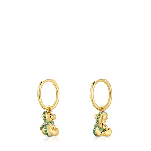 Short 18kt gold-plated silver bear Hoop earrings with chrome diopside Lligat