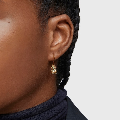 Short 18kt gold-plated silver bear Hoop earrings with chrome diopside Lligat