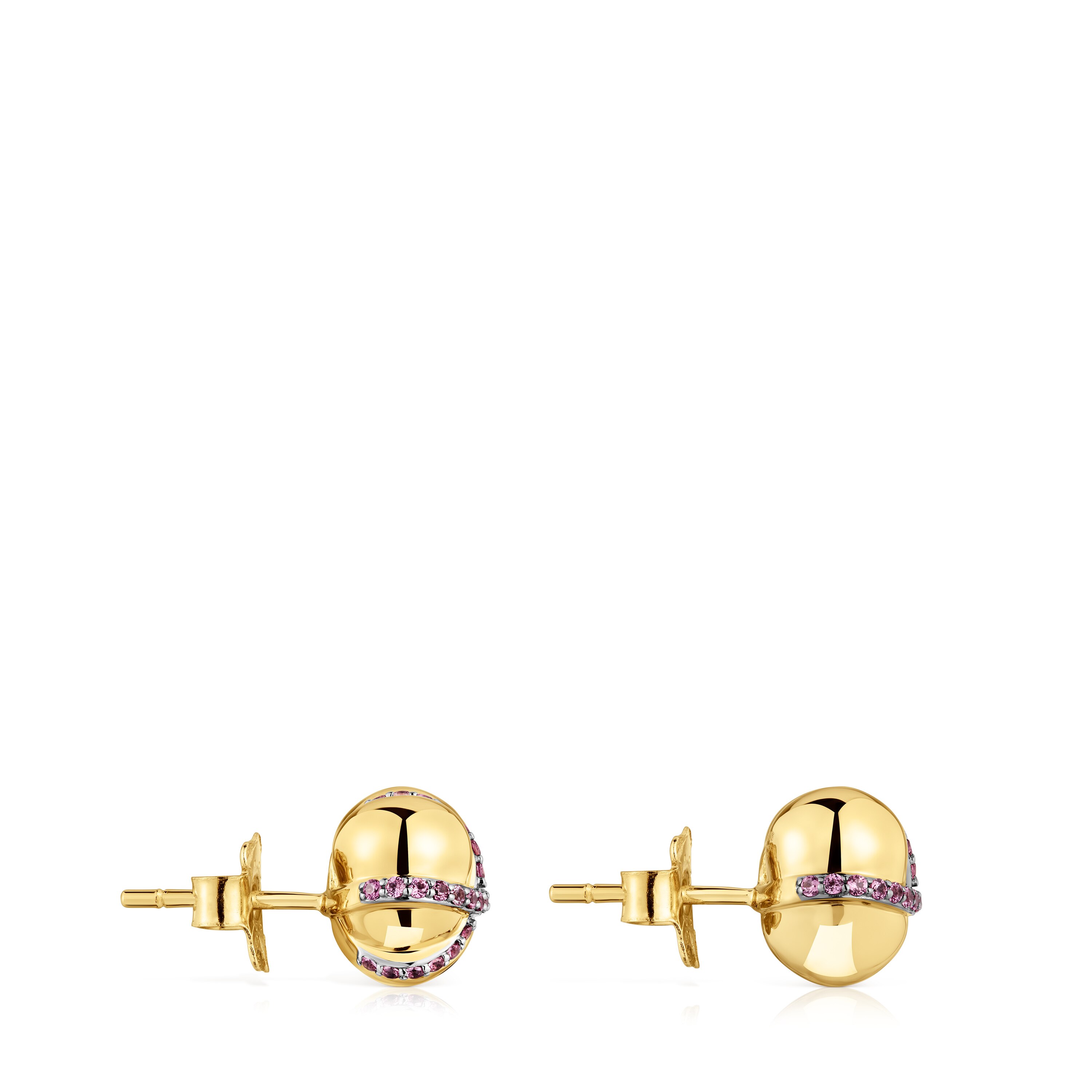 Pendientes pequeños corazón con baño de oro 18 kt sobre plata y rodolita Lligat
