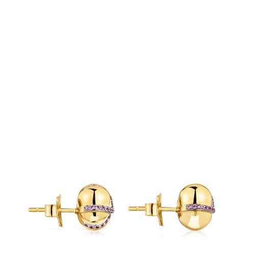 Small 18kt gold-plated silver heart Earrings with rhodolite Lligat
