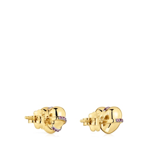 Small 18kt gold-plated silver heart Earrings with rhodolite Lligat