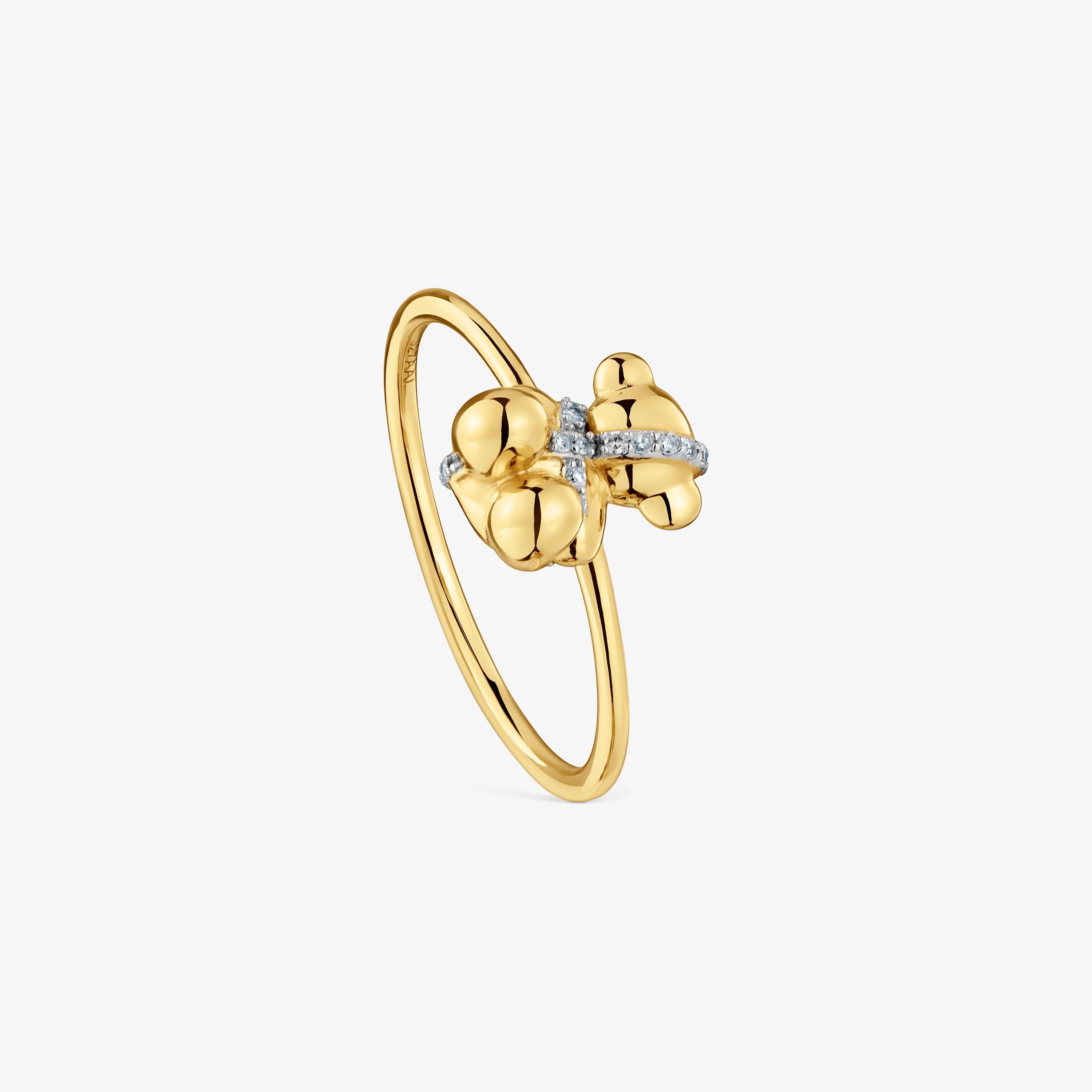 Medium 18K solid gold and diamonds bear Ring Lligat