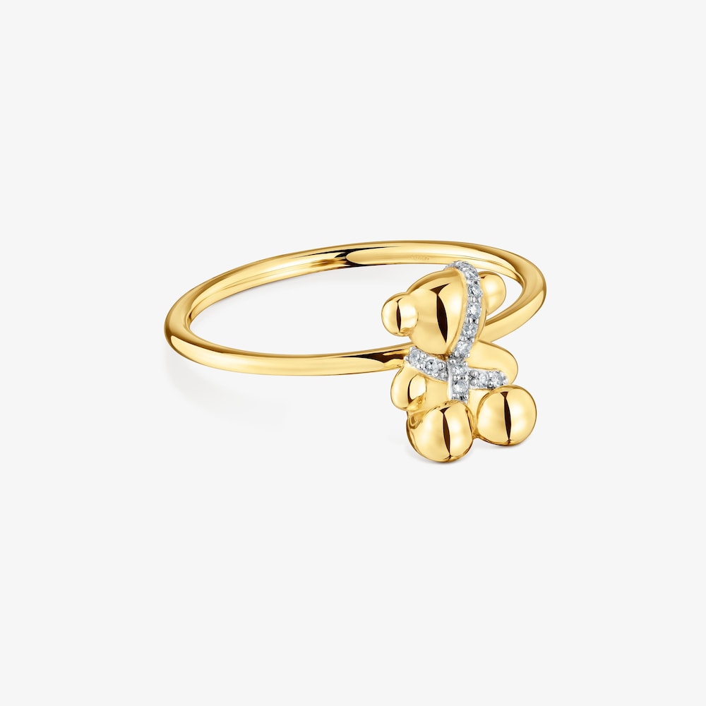 Stredne veľk&yacute; zlat&yacute; Prsteň s&nbsp;diamantmi a&nbsp;medved&iacute;kom Lligat  