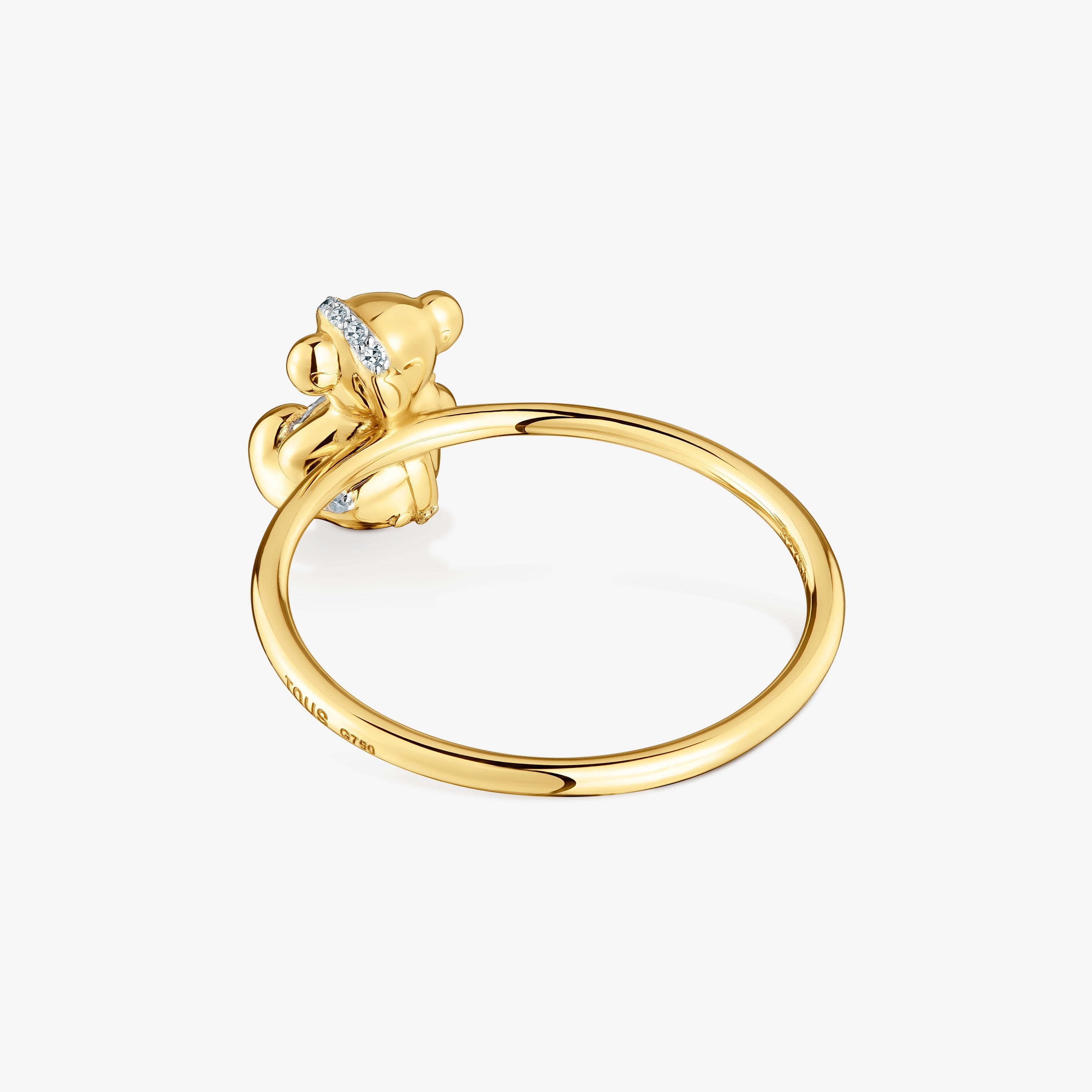 Medium 18K solid gold and diamonds bear Ring Lligat