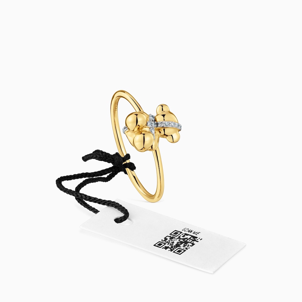 Stredne veľk&yacute; zlat&yacute; Prsteň s&nbsp;diamantmi a&nbsp;medved&iacute;kom Lligat  