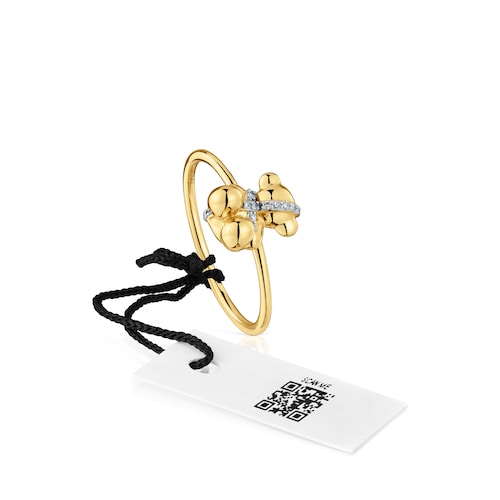 Anillo mediano oso de oro y diamantes Lligat