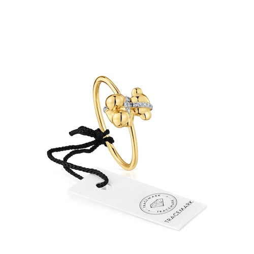 Anillo mediano oso de oro y diamantes Lligat