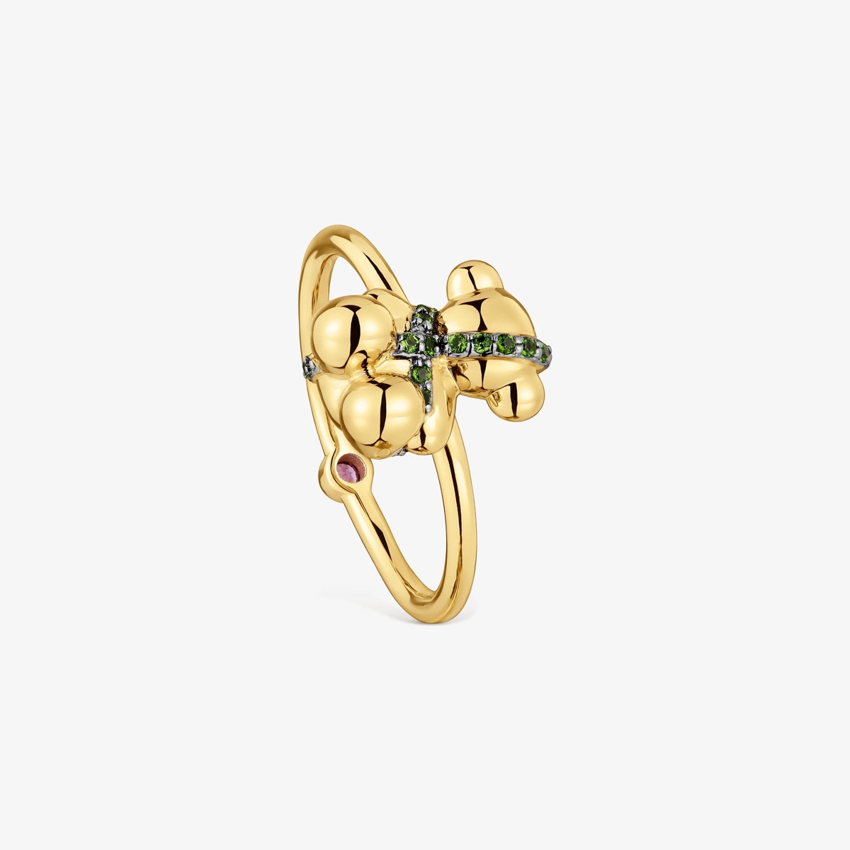 Tous - Anillo Mediano Oso Con Baño De Oro 18 Kt Sobre Plata Y Cromodiópsido Lligat Talla 12