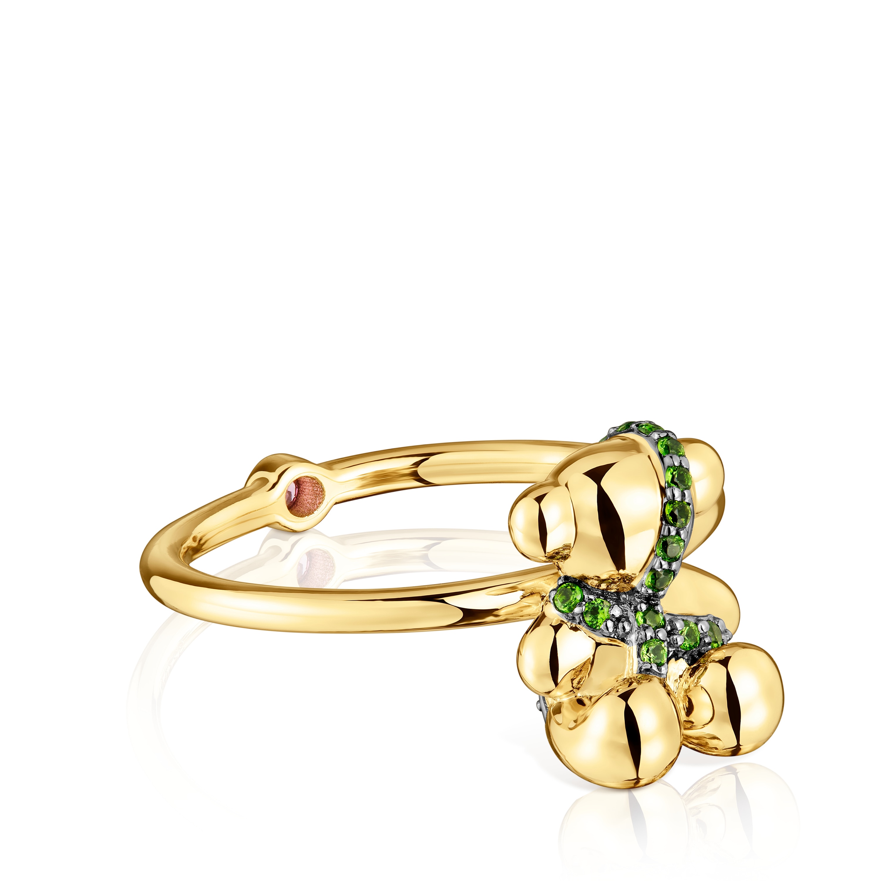 Medium 18kt gold-plated silver bear Ring with rhodolite Lligat