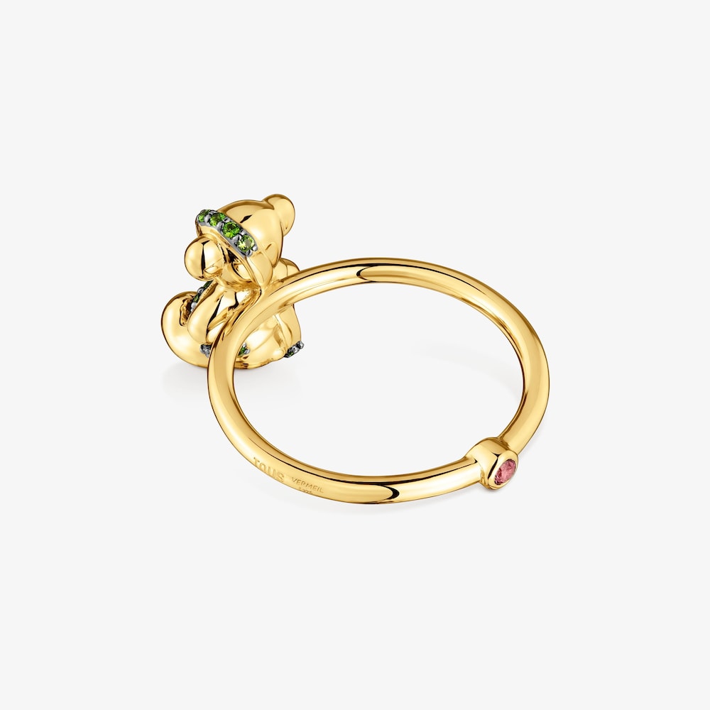 Anillo mediano oso con ba&ntilde;o de oro 18 kt sobre plata y cromodi&oacute;psido Lligat