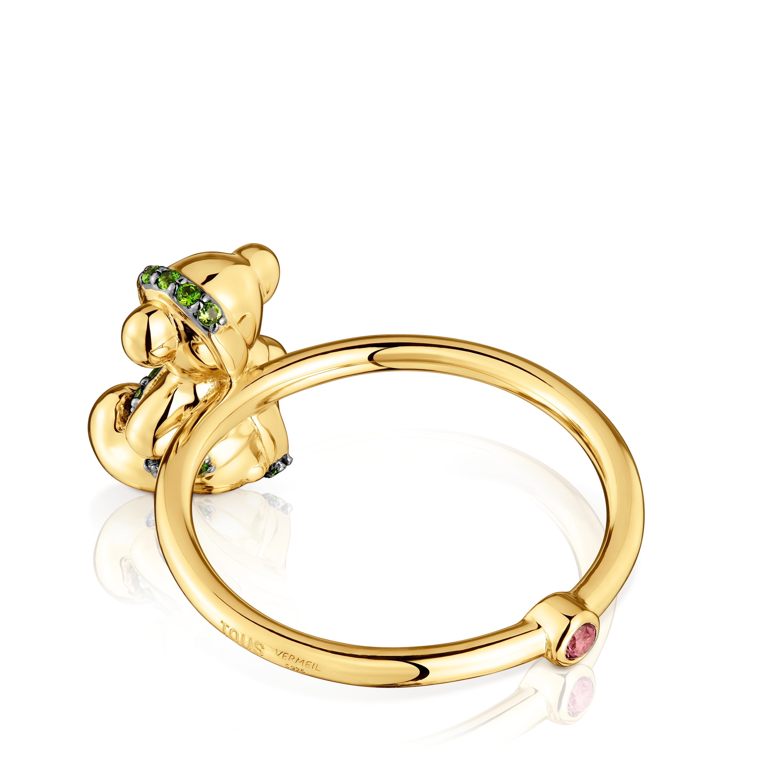Medium 18kt gold-plated silver bear Ring with rhodolite Lligat