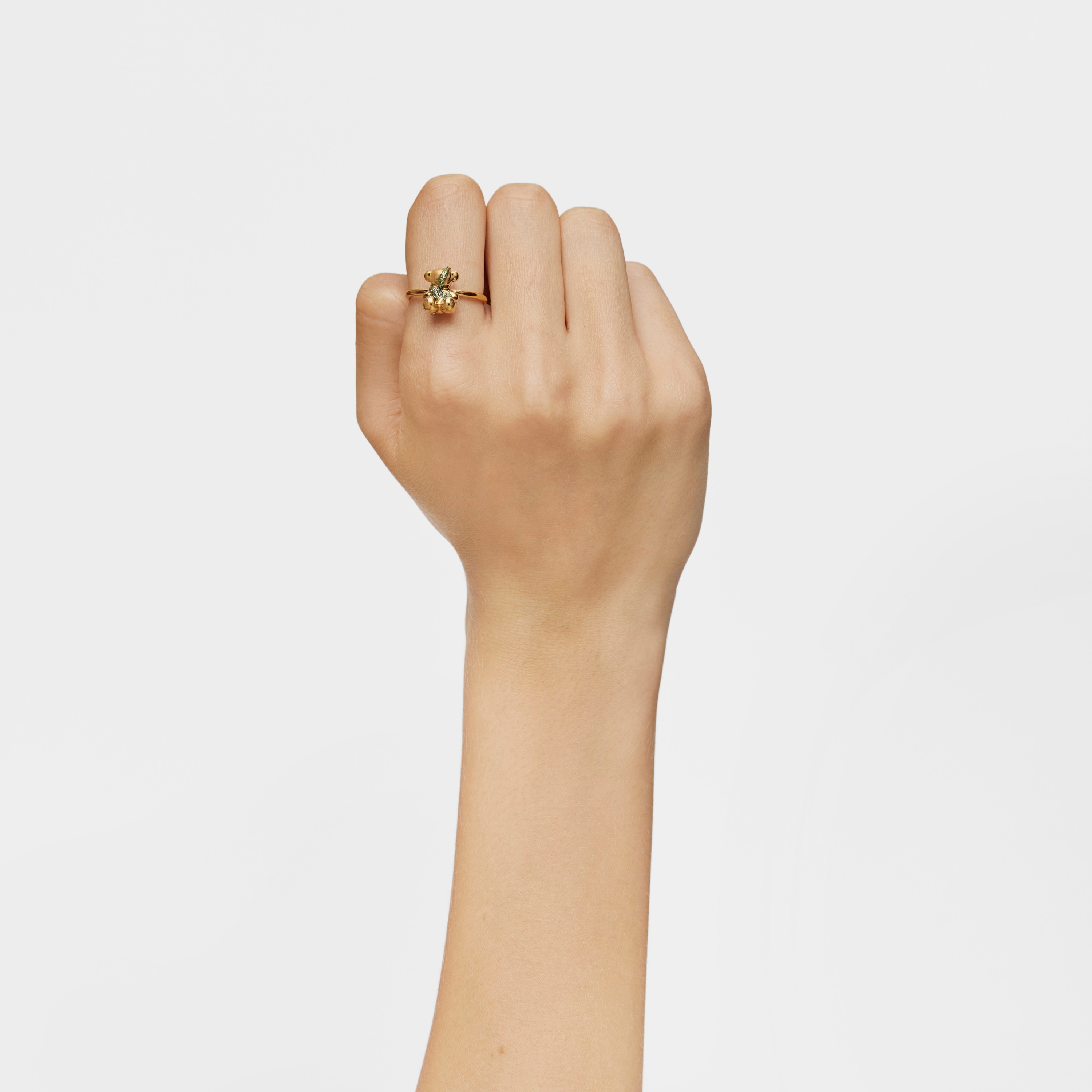 Medium 18kt gold-plated silver bear Ring with rhodolite Lligat