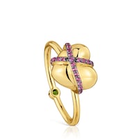 Medium 18kt gold-plated silver heart Ring with rhodolite Lligat