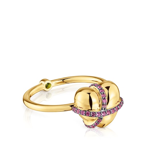 Medium 18kt gold-plated silver heart Ring with rhodolite Lligat