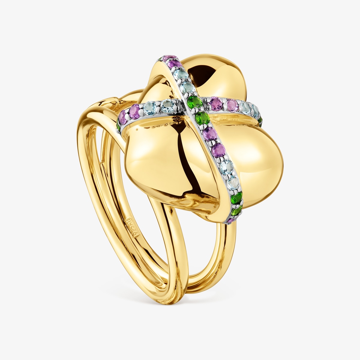 Tous - Anillo Mediano Corazón Con Baño De Oro 18 Kt Sobre Plata Y Gemas Lligat Talla 12