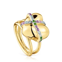 Medium 18kt gold-plated silver heart Ring with gemstones Lligat