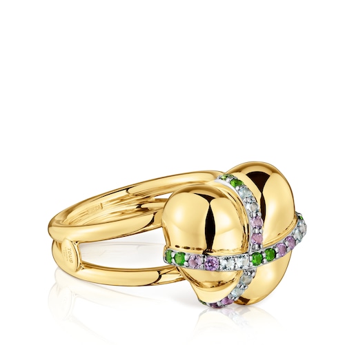 Medium 18kt gold-plated silver heart Ring with gemstones Lligat
