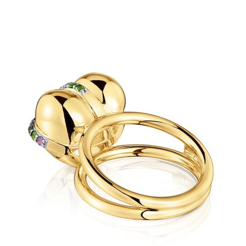 Medium 18kt gold-plated silver heart Ring with gemstones Lligat