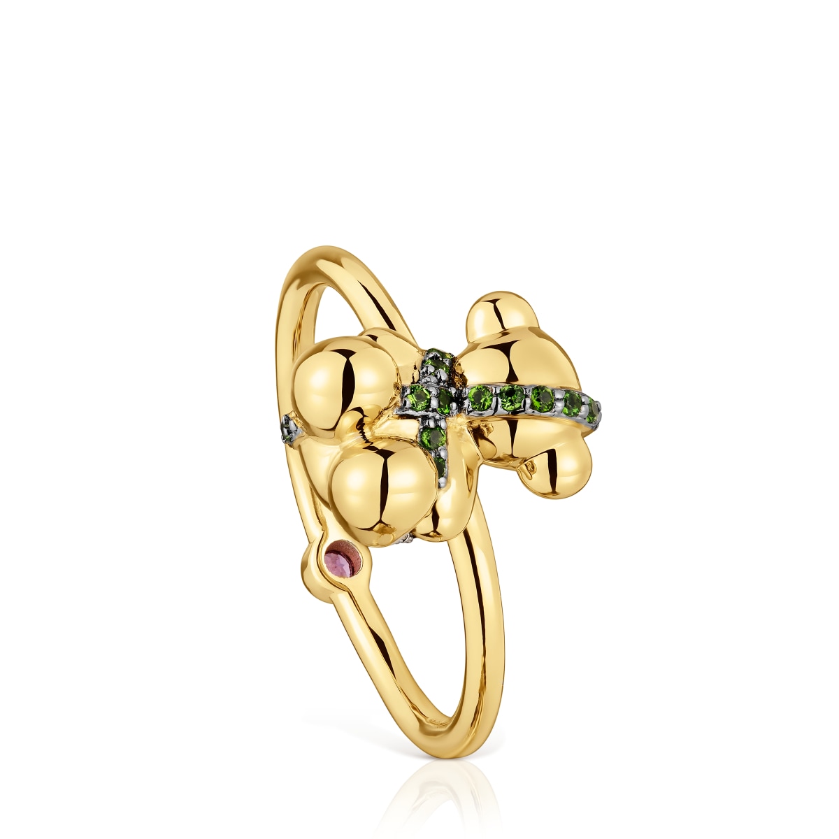 Anillo mediano oso con baño de oro 18 kt sobre plata y cromodiópsido Lligat