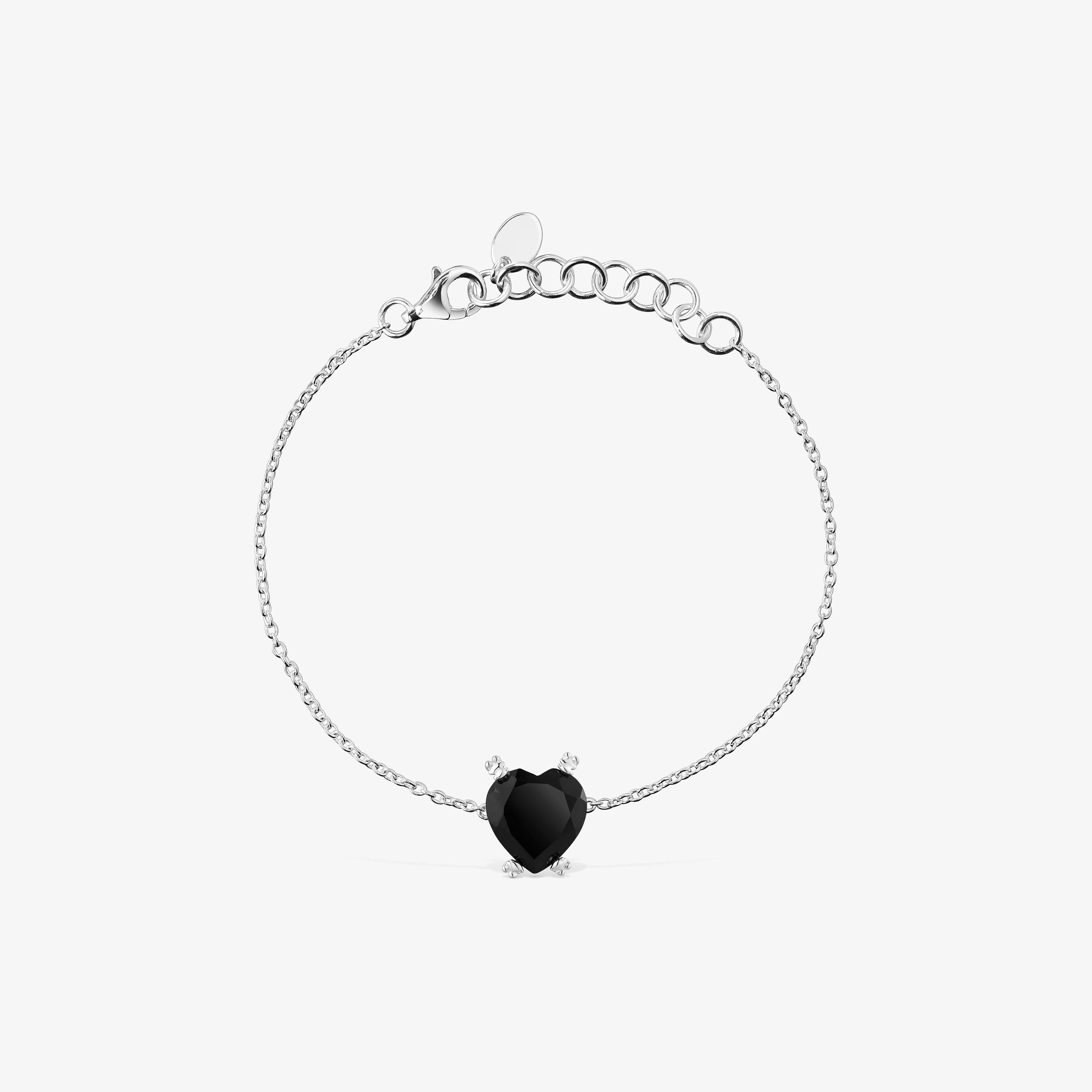 Silver Color Pills Heart bracelet with onyx