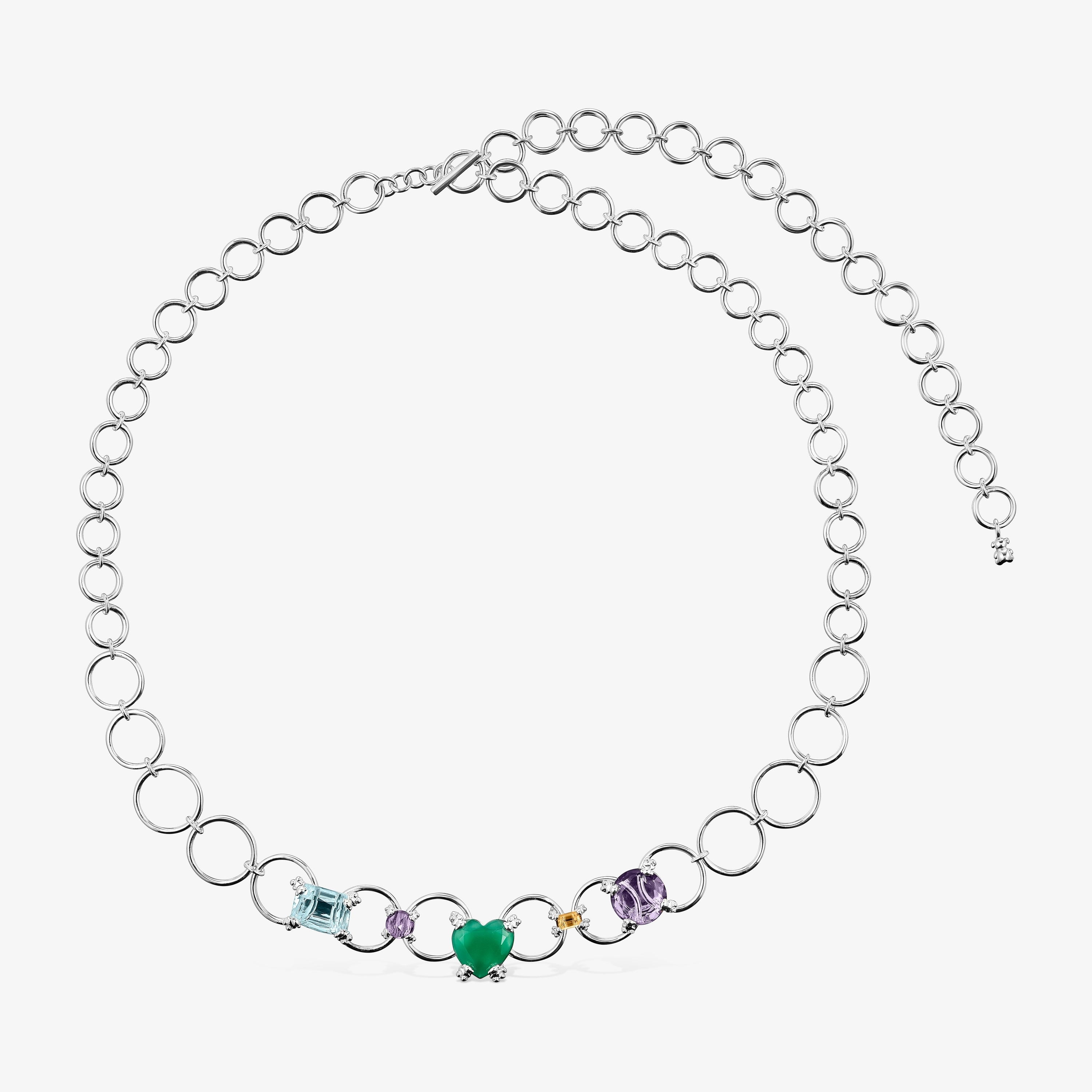 Silver Color Pills Ring necklace with gemstones