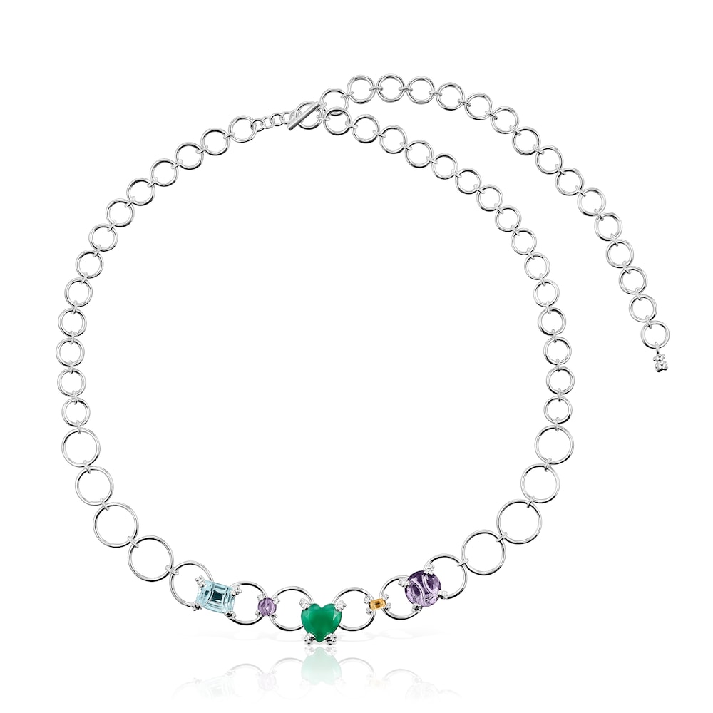 Collar con anillas de plata y gemas Color Pills Collar con anillas de plata y gemas Color Pills