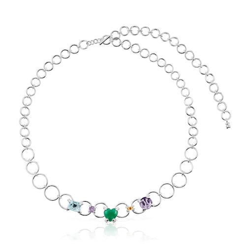 Silver Color Pills Ring necklace with gemstones