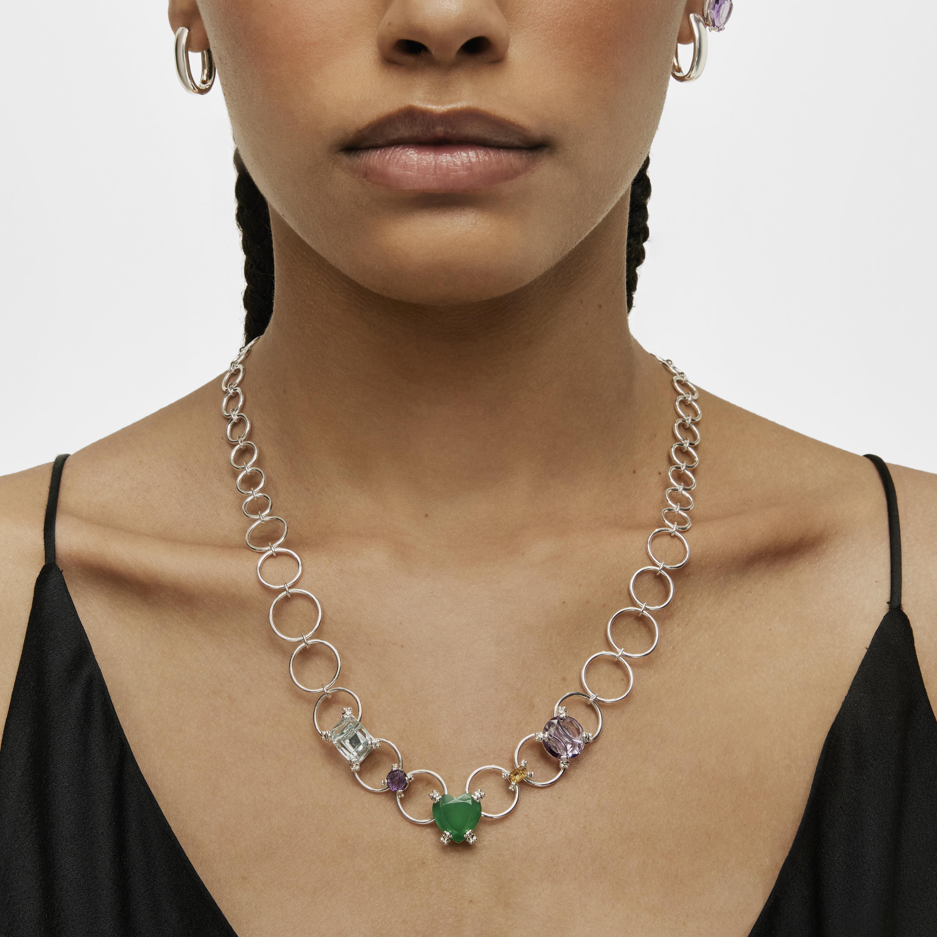 Silver Color Pills Ring necklace with gemstones