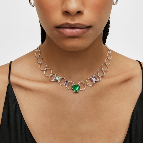 Silver Color Pills Ring necklace with gemstones