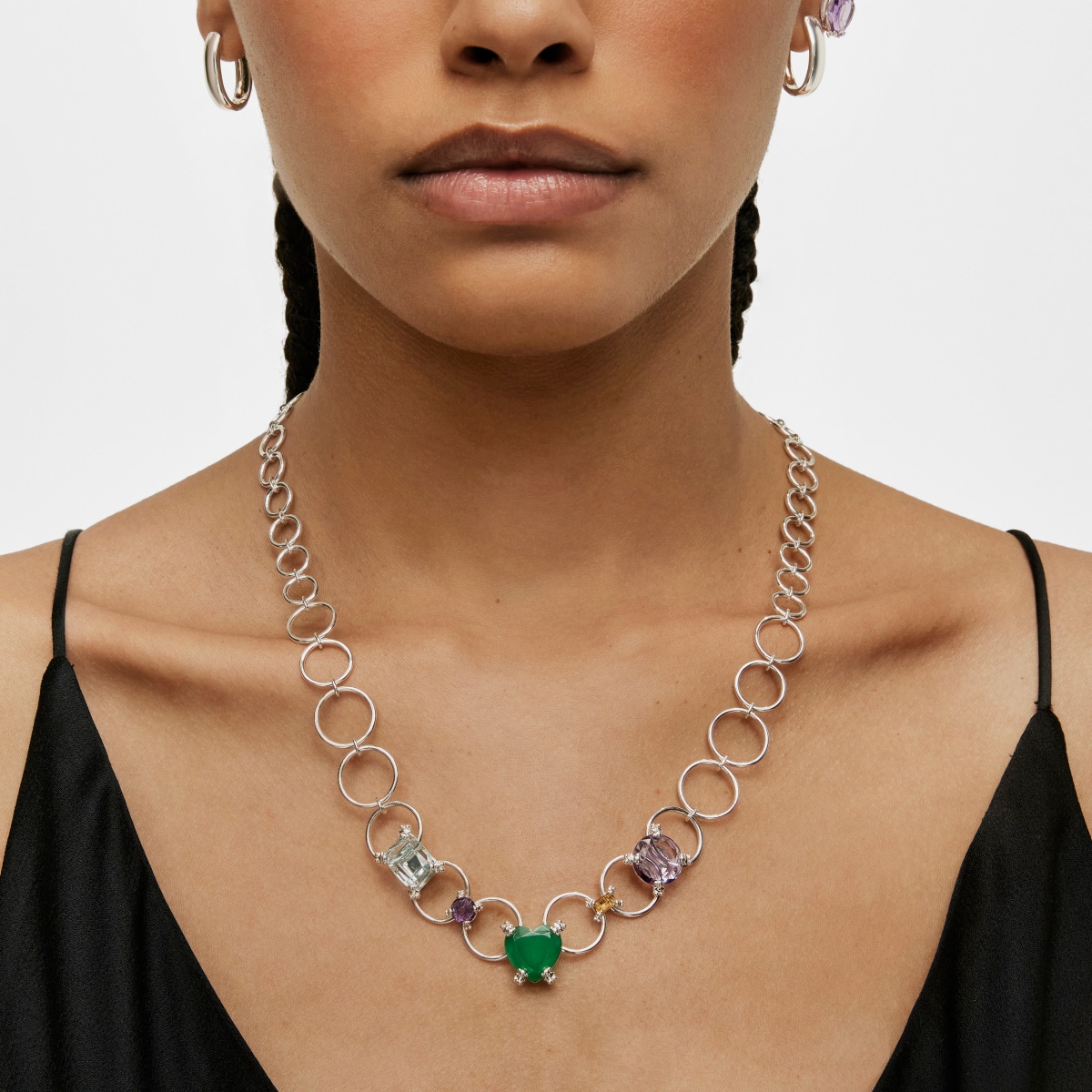 Silver Color Pills Ring necklace with gemstones
