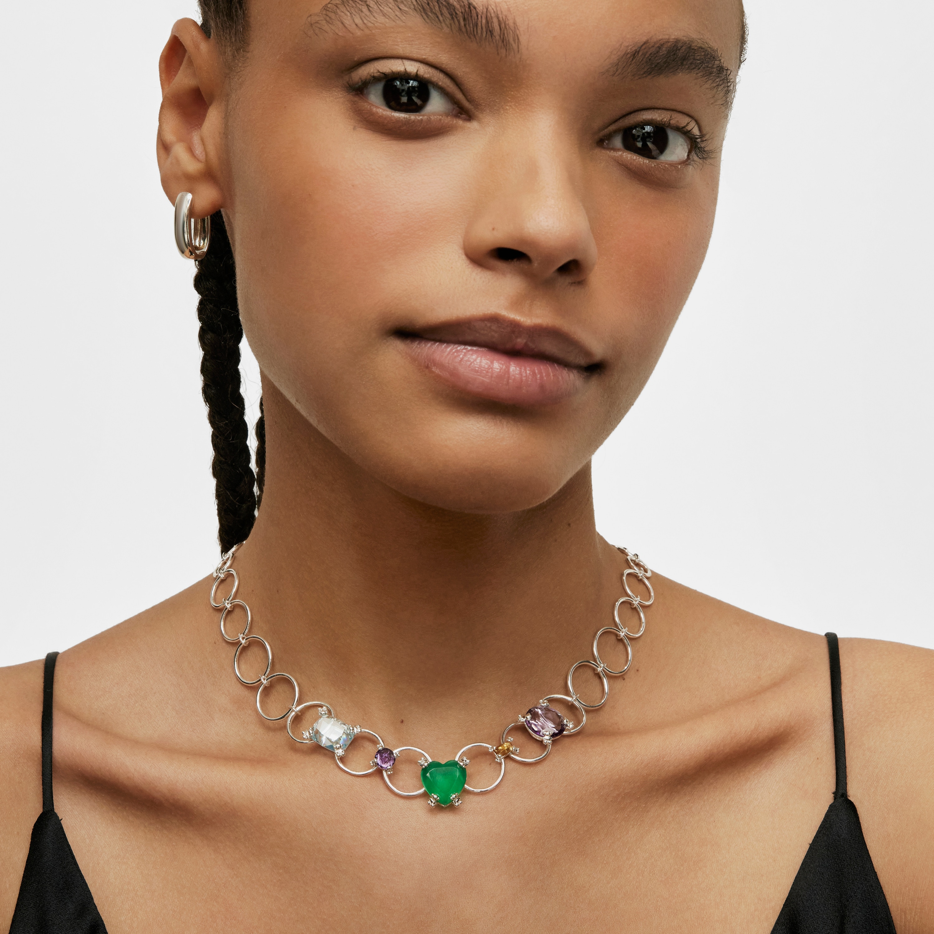 Silver Color Pills Ring necklace with gemstones