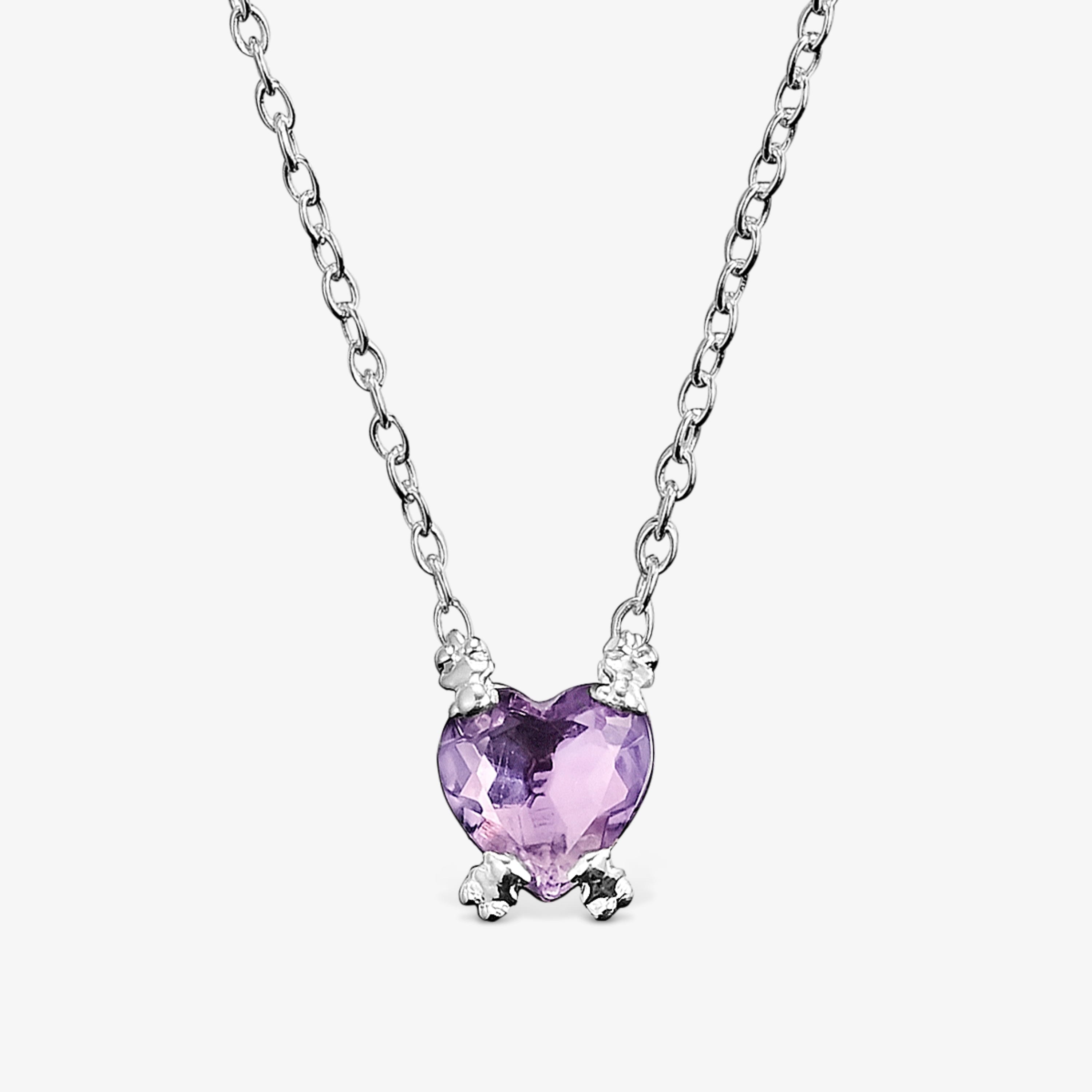 Silver Color Pills Heart necklace with amethyst