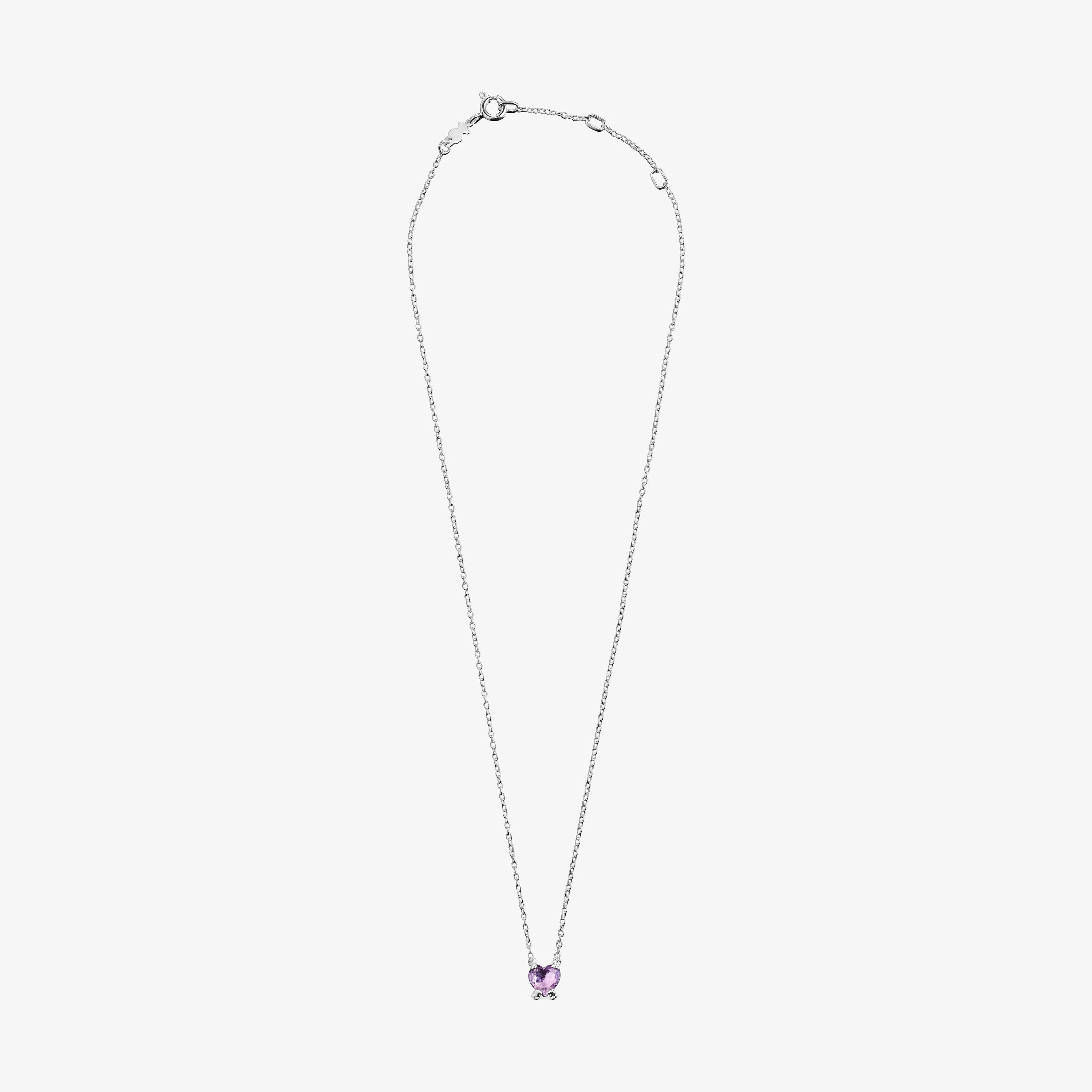 Silver Color Pills Heart necklace with amethyst